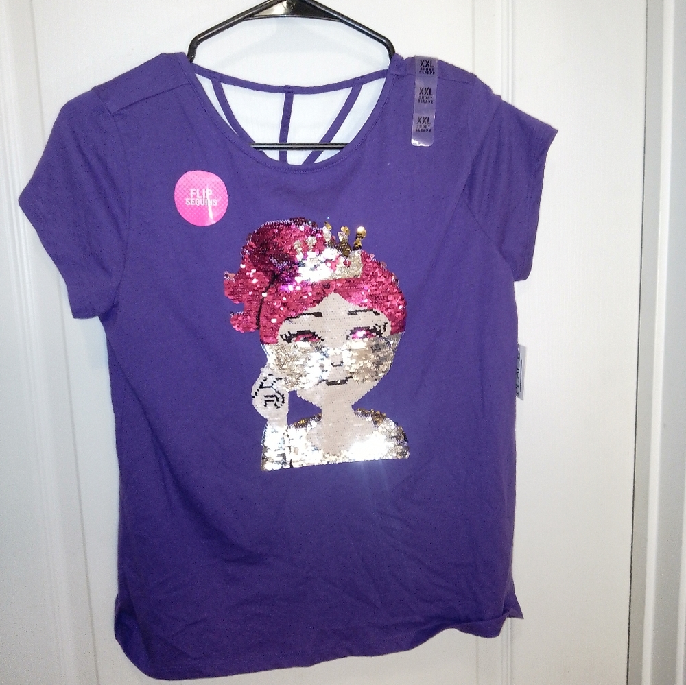 NWT/Brand: place / size : XXL 16/kids purple tshirts with flip sequin de…